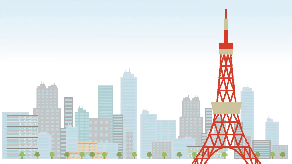 東京タワーと街のイラスト。