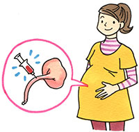 出産後、臍帯から注射で血液を採取 