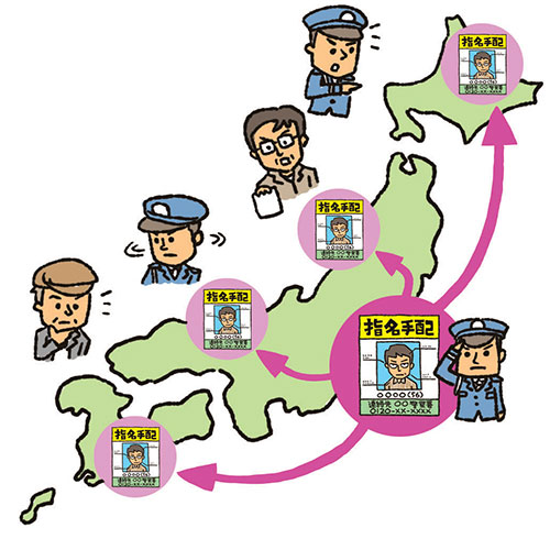 イラスト：日本全国で、指名手配の被疑者の捜査が行われている